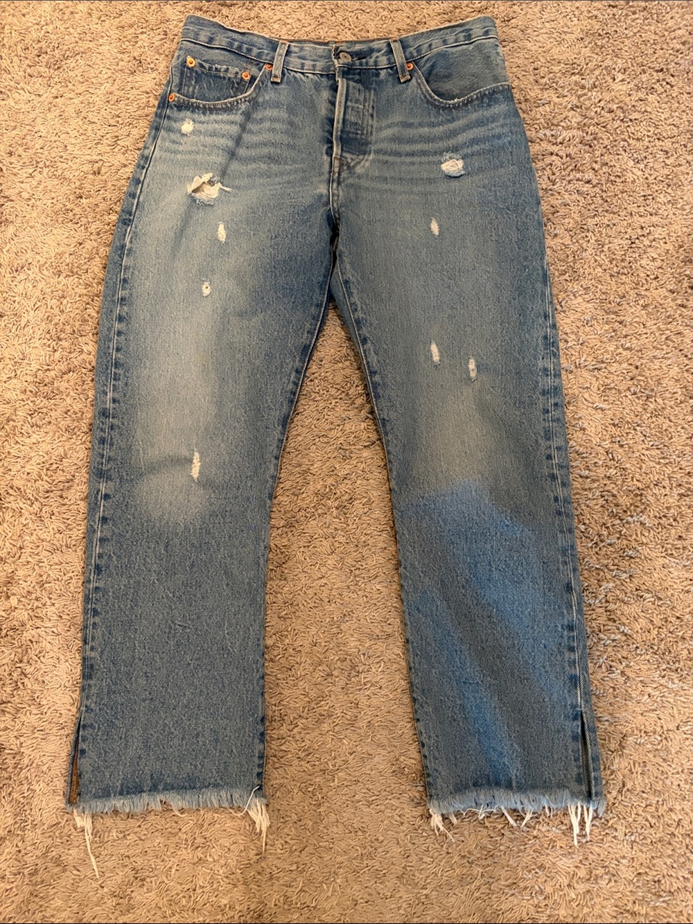 Levi's Light Blue Straight-Leg Distressed Jeans